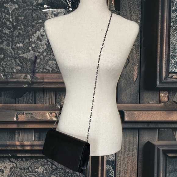 Clutch Evening Bag Black Gunmetal Chain Wallet Shoulder Crossbody - Picture 9 of 9